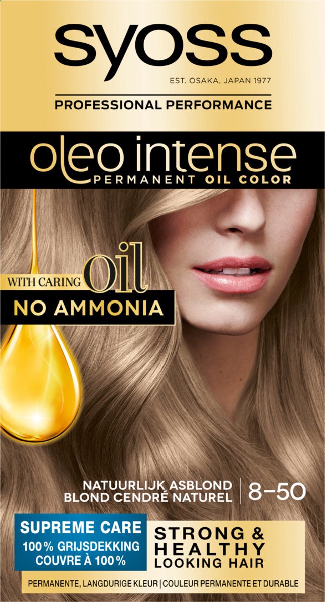 Bol.com Syoss Oleo Intense 8-50 Haarverf - Natuurlijk Asblond - Permanente Haarkleuring - Ammoniakvrij - Met Voedende Oliën - 10... aanbieding