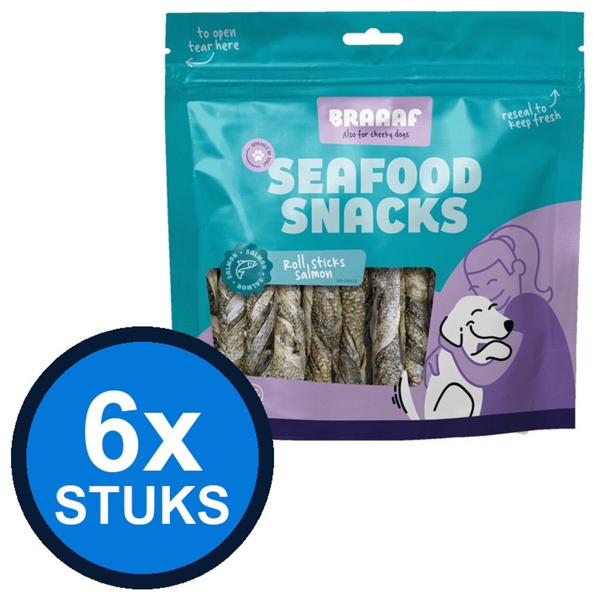 6x Braaaf Salmon Roll Sticks - Hondensnack - 175g
