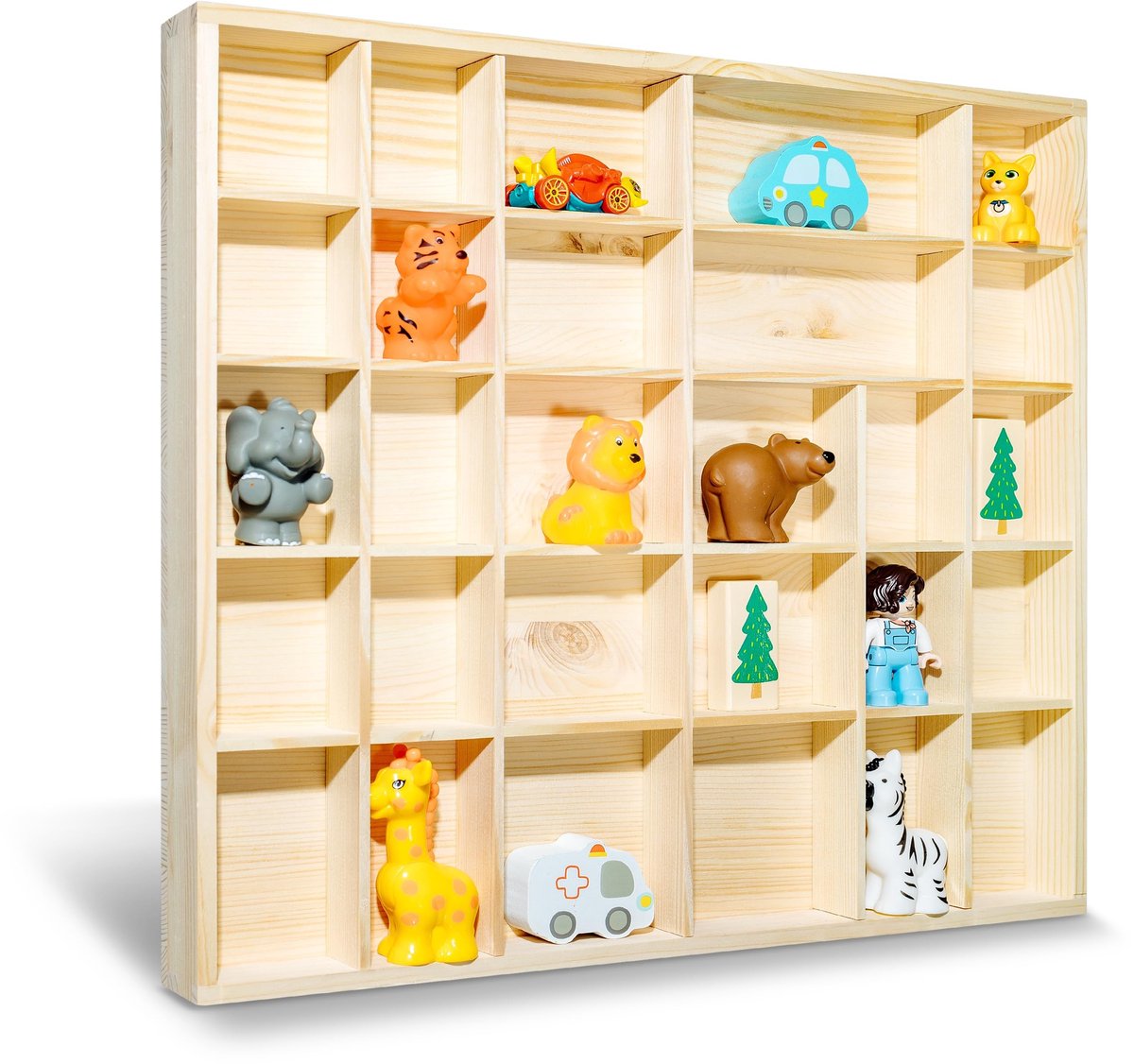Solidchoice - Wand Display Kast met 28 Compartimenten van Hout, Onbehandeld