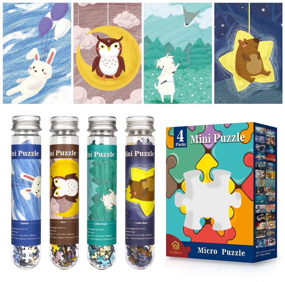 Solidchoice - Mini Puzzel voor Volwassenen, 150 Stukken, 4 Packs