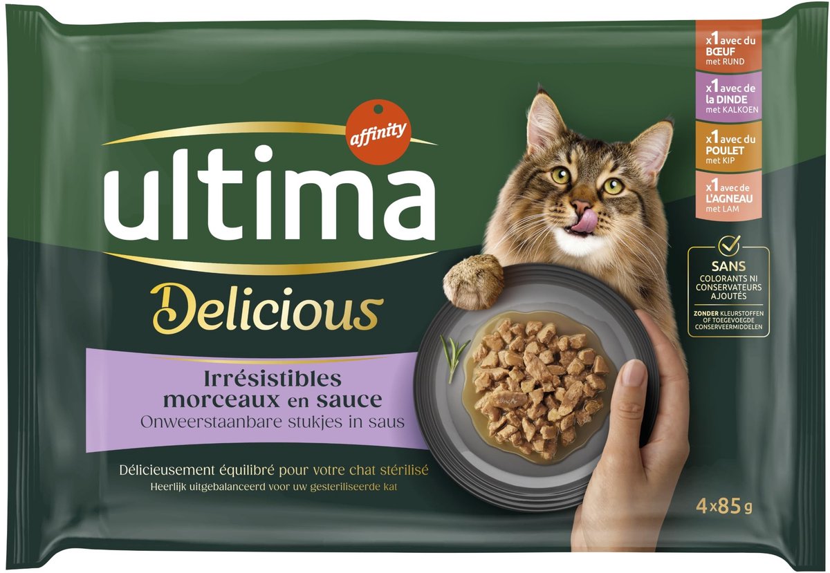 Solidchoice - Natvoer voor Gesteriliseerde Katten met Kip, Kalkoen, Rund en Lam, 12 Zakjes