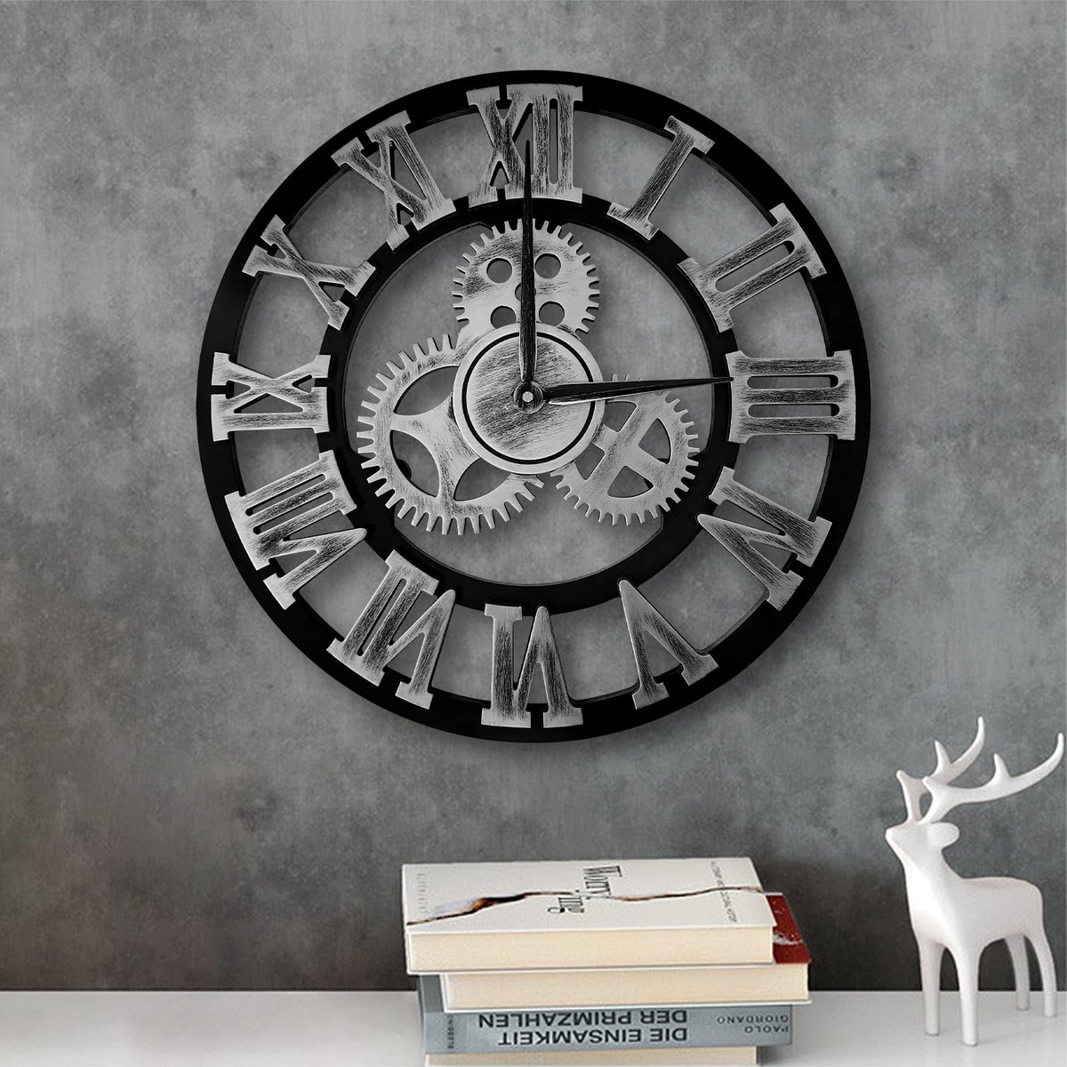 Solidchoice - Stille Wandklok Vintage Industriële Stijl Hout en Metaal 40cm