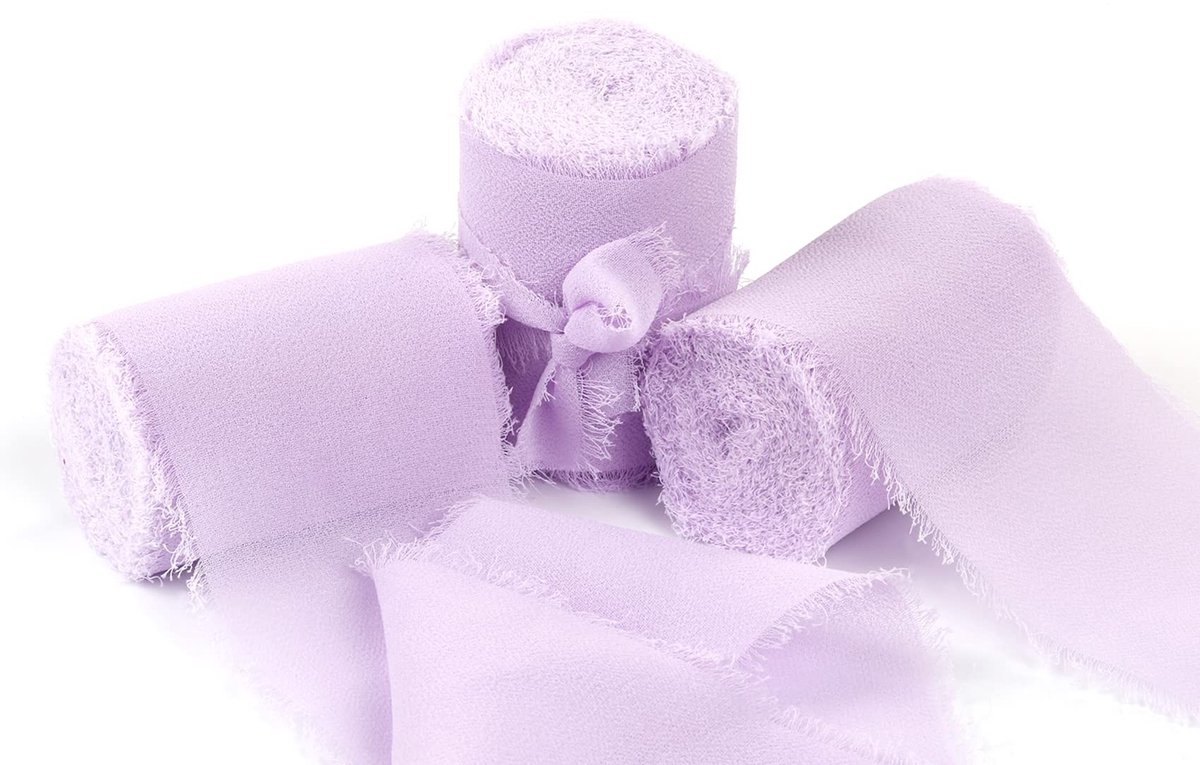 Solidchoice - 3 Rollen Handgemaakt Chiffonlint met Frayed Randen Lichtorchidee Kleur