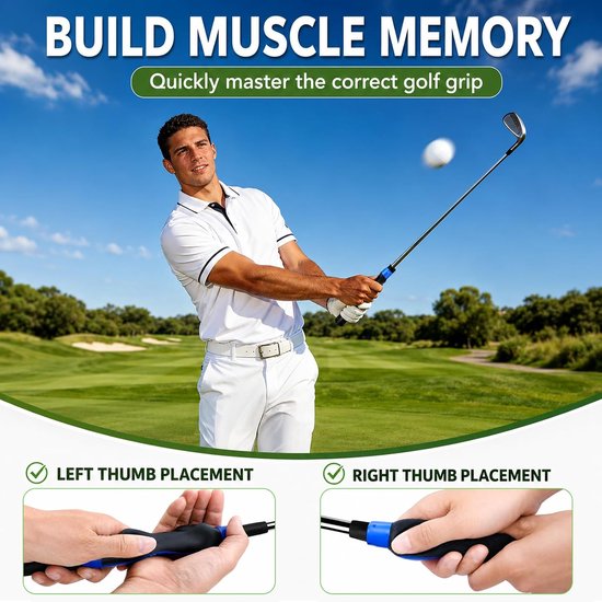Golf Grip Trainer - Set van 2 - Handpositie Correctie & Spiergeheugen - Voor Rechtshandigen - Geschikt voor Golfclubs, Driving Range & Beginners - Golf accessoires - Zwart & Blauw van GOLF — afbeelding 2