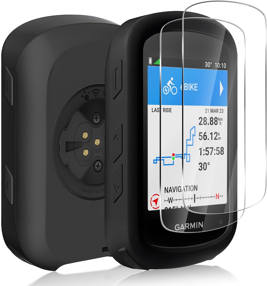 Solidchoice - Siliconen Hoes voor Garmin Edge 540/840 met 2 Tempered Glass Screen Protectors