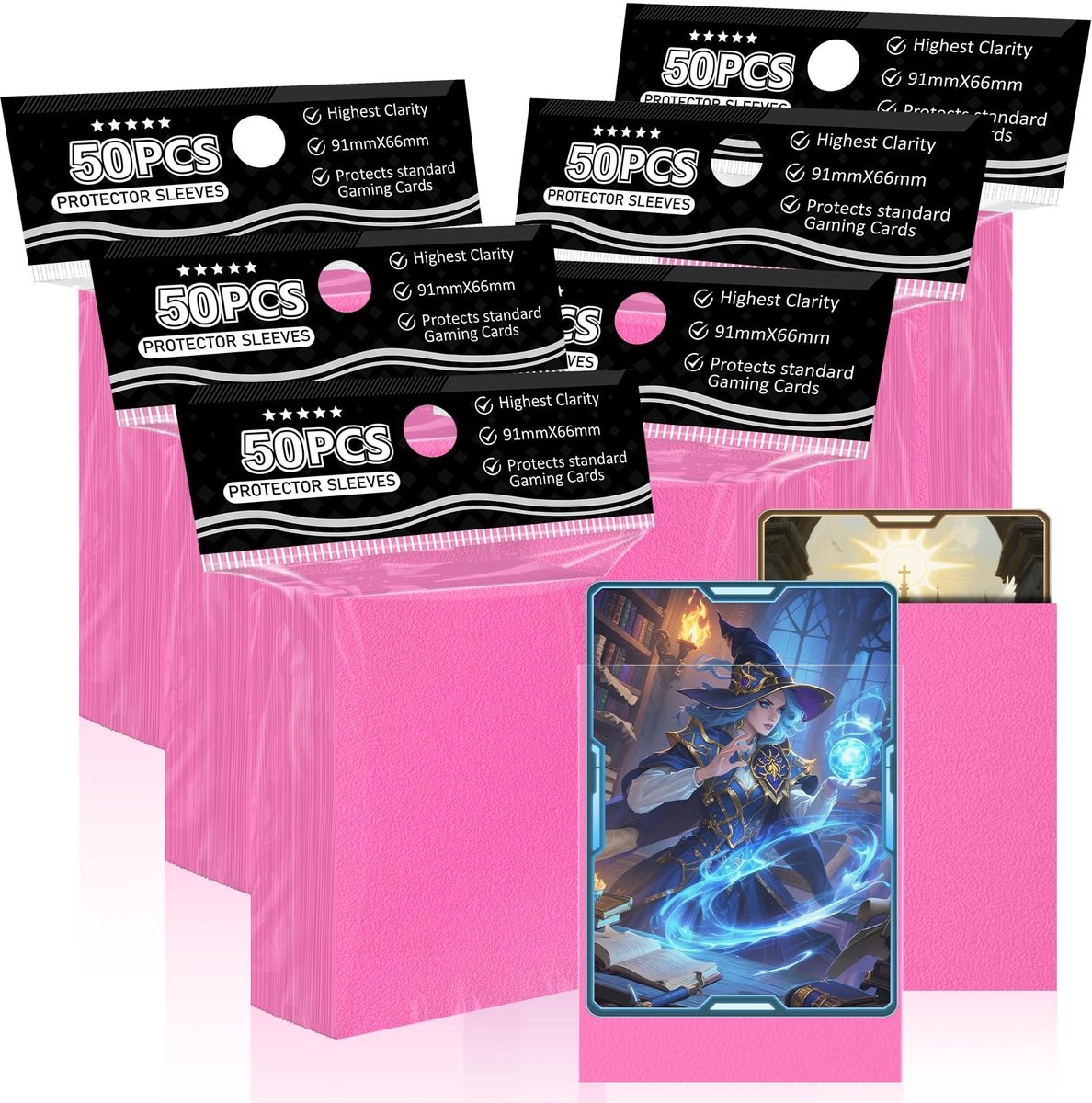 Solidchoice - 300 Stuks Roze Kaartbeschermers voor Trading Cards