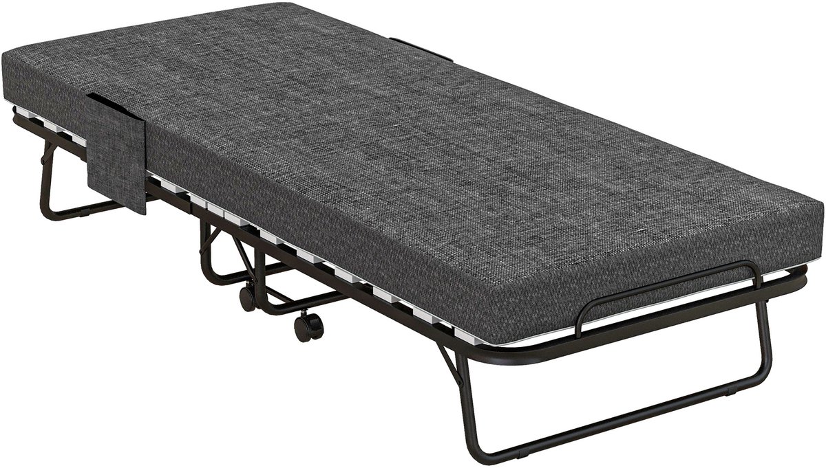 HOMCOM Folding Bed-Polyester, Stahl-190L x 80B x 42H cm-Dunkelgrau