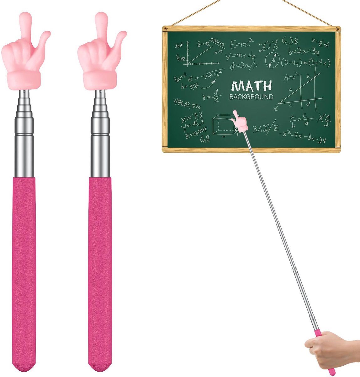 2 Stuks Telescopische Aanwijzer – Mini Uitschuifbare Vinger Aanwijzer voor Klaslokaal – Verlengbare Hand Aanwijzer – Klaslokaal Aanwijzer voor Basisonderwijs & Kleuterschool – Tot 69 cm – Roze