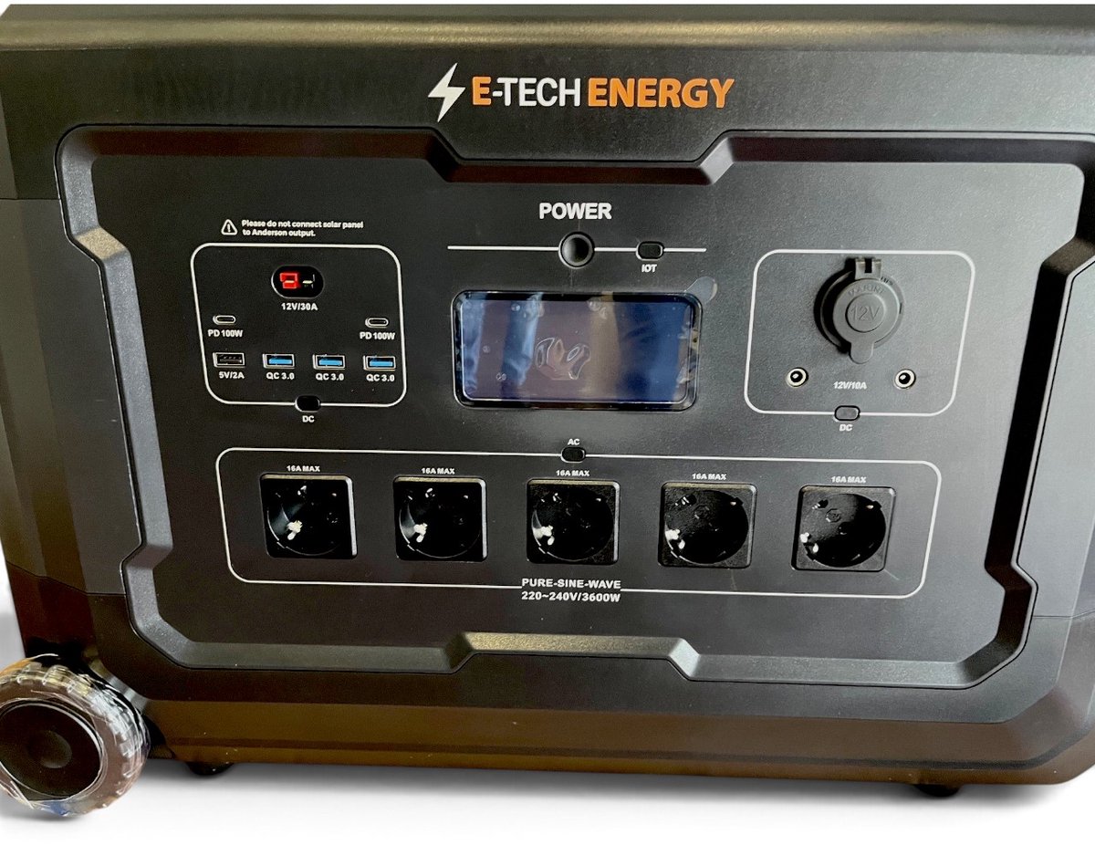 E-TECH ENERGY S3-3600W - Powerstation 3600W – 3072Wh LiFePO4 – 7000W piek – uitbreidbaar – WiFi & app – noodstroom