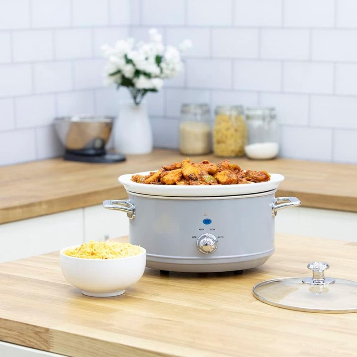 Slowcooker - Warmhoudfunctie - Keramische Binnenpan - Grijs - 27cm x 33 x 22cm – foto 4