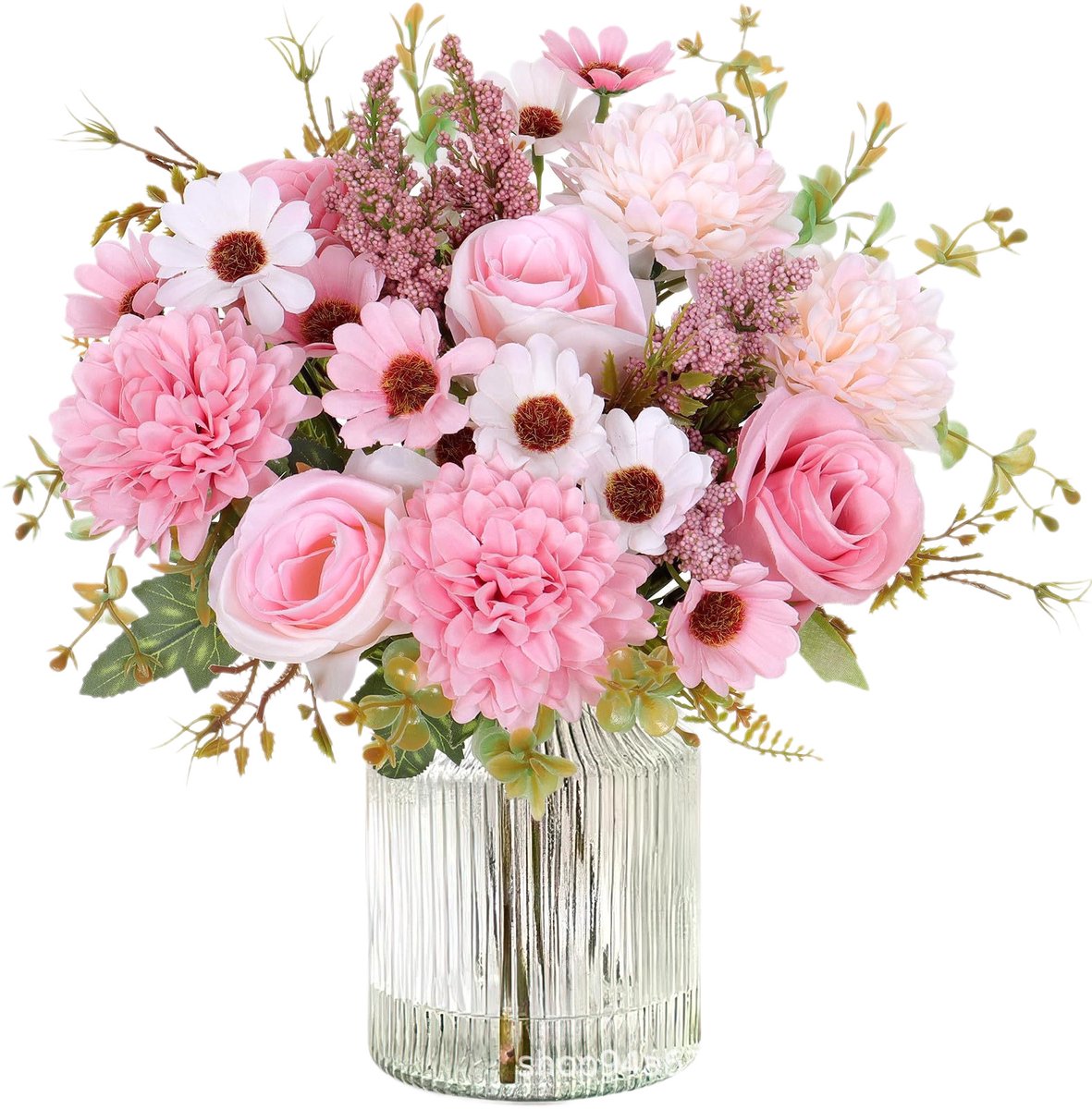 Claoner Kunstrozen boeket - 2 sets - Zijde bloemen - Bruiloft decoratie - Huismeubilair - Roze