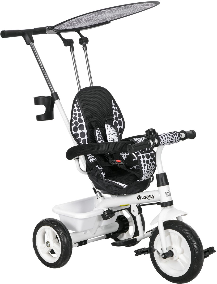 ECTEATOY® 6-in-1 Driewieler - Met Duwstang, Zonnekap en Veiligheidsgordel - Voor Kinderen van 1 tot 5 Jaar - Wit