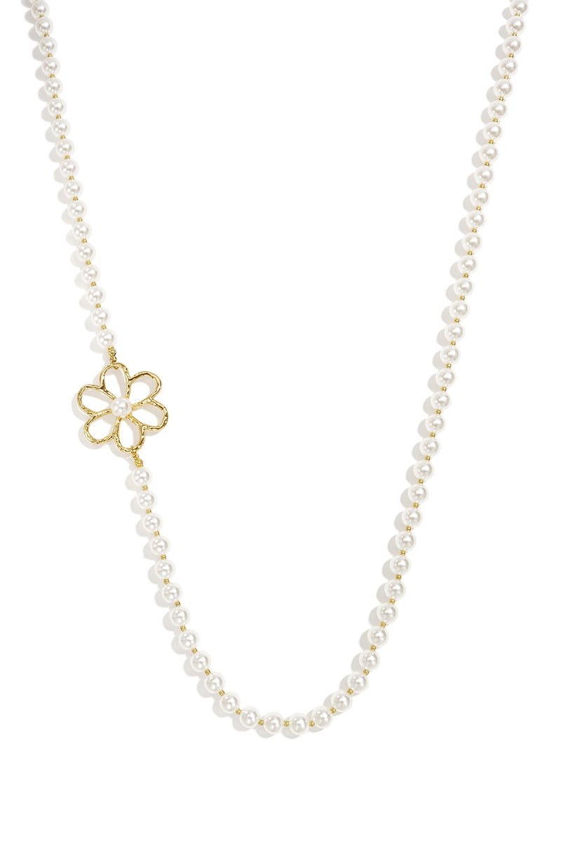 Lange Imitatieparelketting met Bloemmotief – Daily Simple Series - Wit