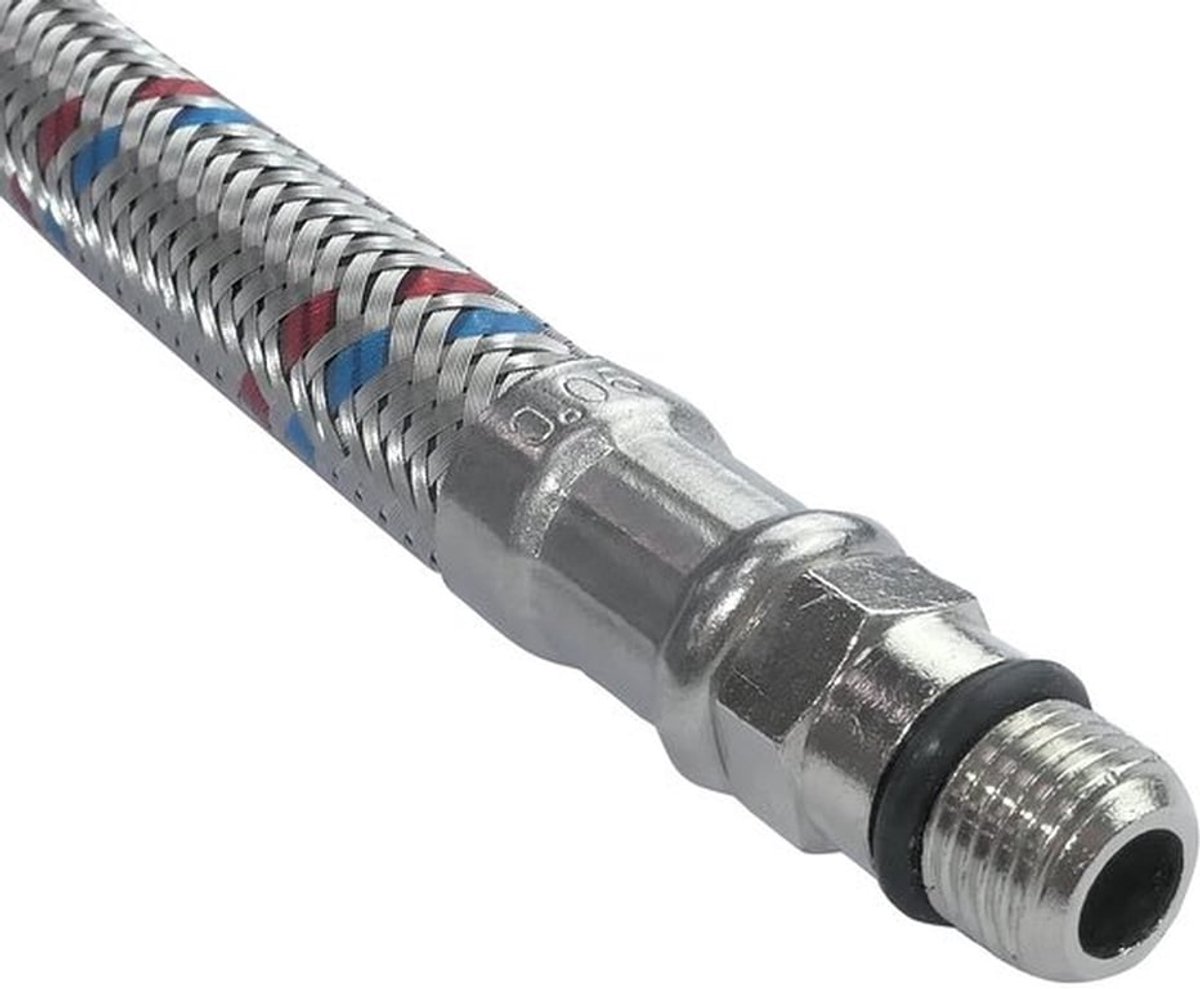 Voegslang - 1/2 inch vrouwelijk - M10 mannelijke aansluiting - lengte 300 mm - sanitaire slang - flexibele slang - roestvrijstalen ommanteling