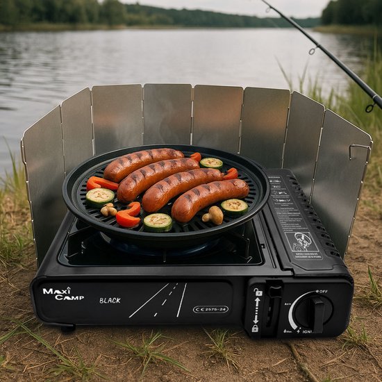 MaxiCamp - Campingkooktoestel BLACK - 2100 W - met grillplaat en windscherm — afbeelding 2