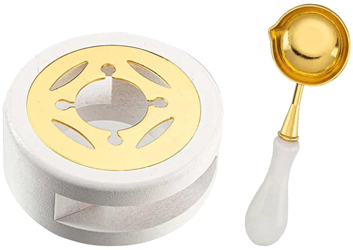 Waxverwarmingsset - Wit - 77 mm - Houten en Stalen Smeltoven met Lepel - Voor Creatief Handwerk