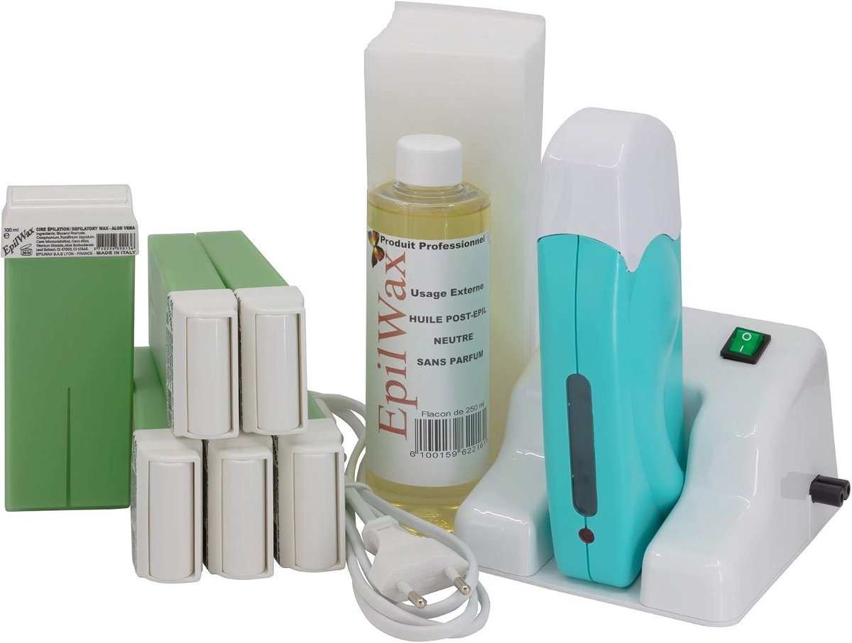 Waxverwarmingsset voor Ontharing - Met 6 Aloë Vera Roll-on Waxpatronen en Standaard - Voor Lichaam en Gevoelige Huid