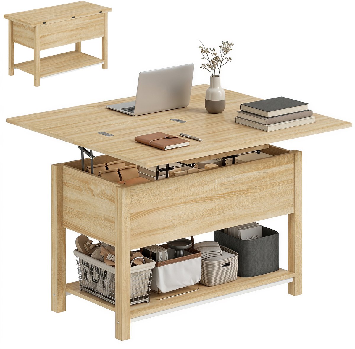 HOMCOM - Salontafel - MDF - 100x90x63,5cm - Natuurlijk hout