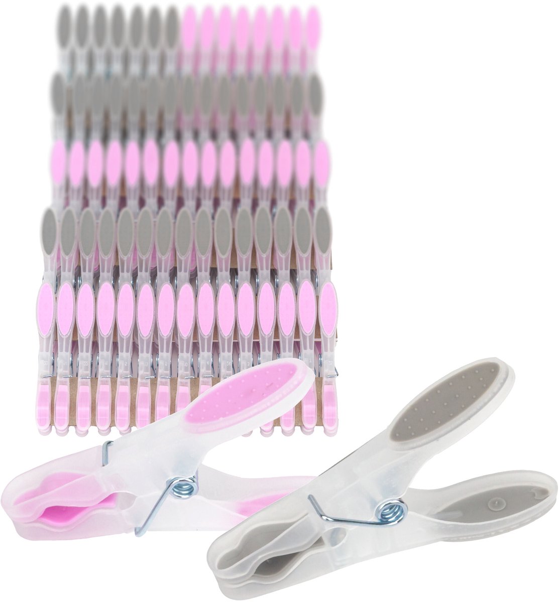 Wasknijpers - 75 stuks - kunststof - grijs-roze