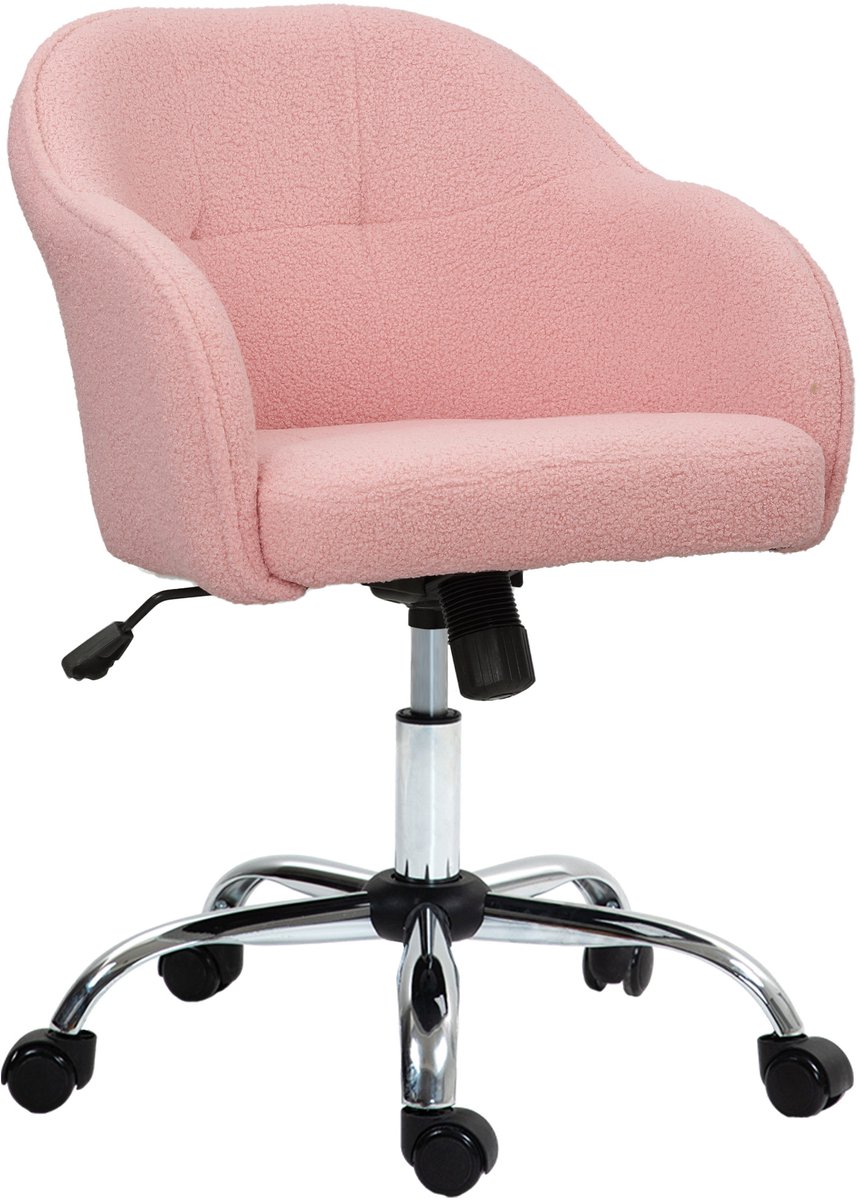 HOMCOM Bureaustoel Polyester, Kunstleer 56L x 61B x 76-86H cm Roze