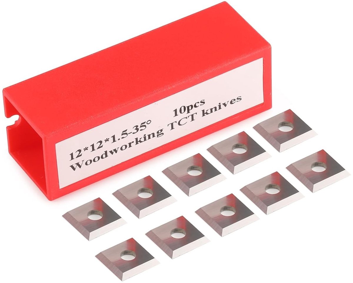 Reversible Plaat Inserts voor Houtbewerking, Set van 10 Vervangende Snijbladen, Vierkant, Carbide, Interchangebaar voor Frezen en Draaien (12 x 12 x 1.5 mm)