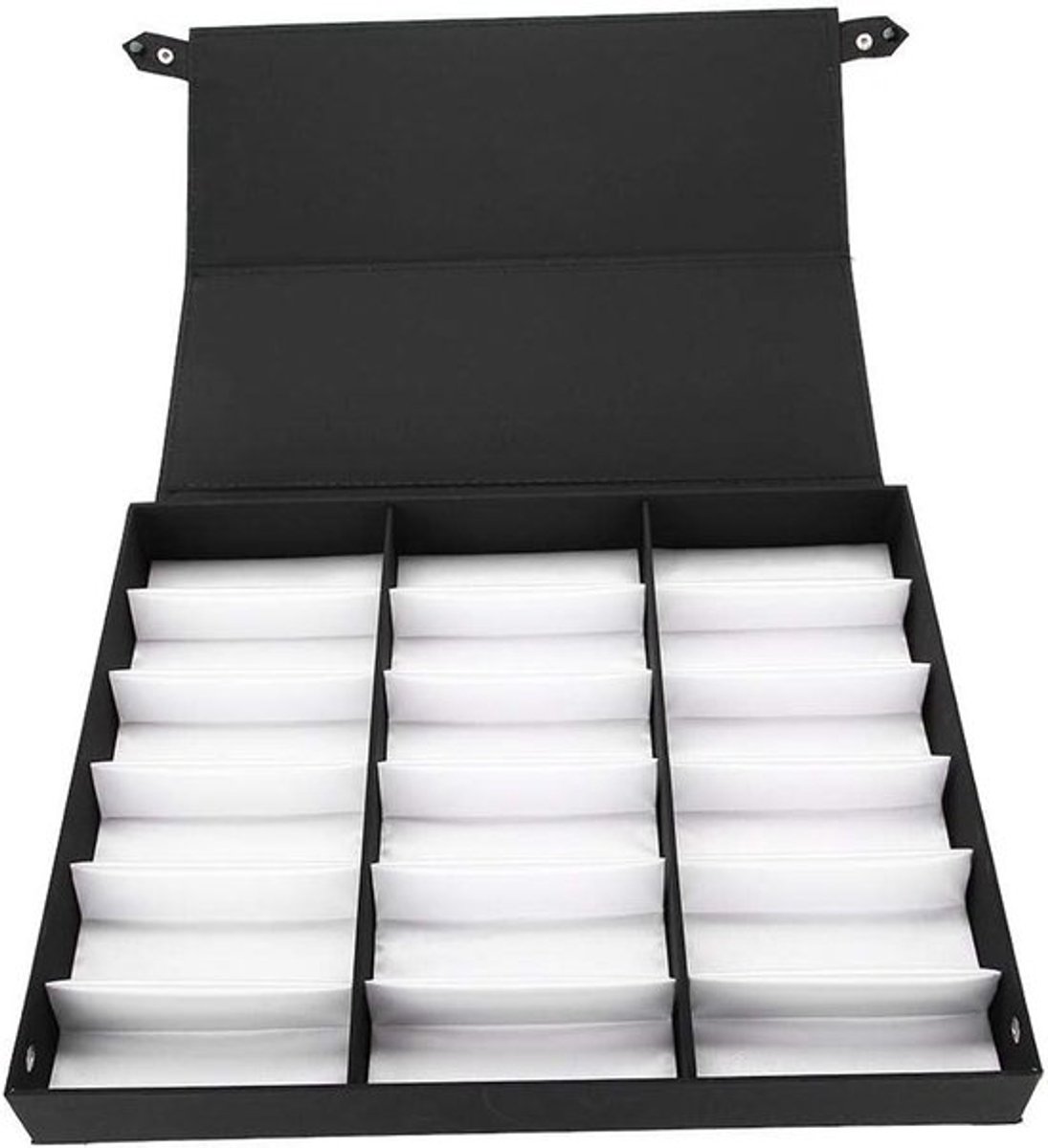 Glazenopbergdoos met 18 vakken, ideaal voor het opbergen van zonnebrillen en andere brillen.