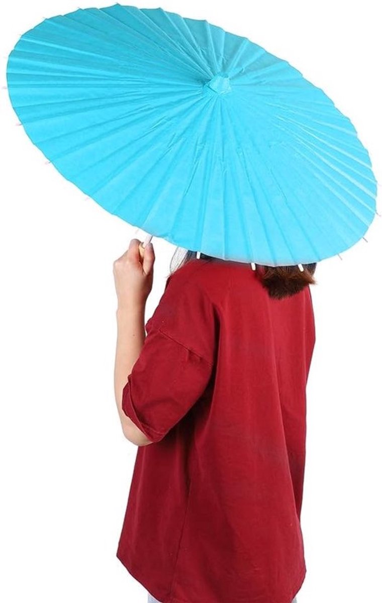 Handgemaakte Chinese Papieren Parasol - Set van 2 - Oliegecoat Dansparasol voor Feestjes en Decoratie (Blauw)