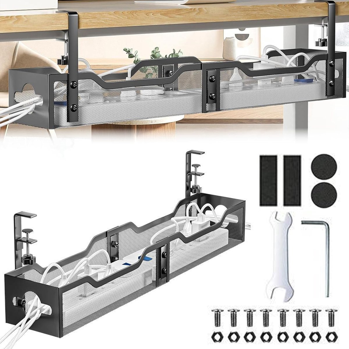 Kabelmanagement Plank voor Onder Bureau, Kabelorganisatie, Geen Beschadiging, Desk Organizer, Kantooraccessoires, Eenvoudige Installatie, Ruimtebesparend, Kabeloplossing