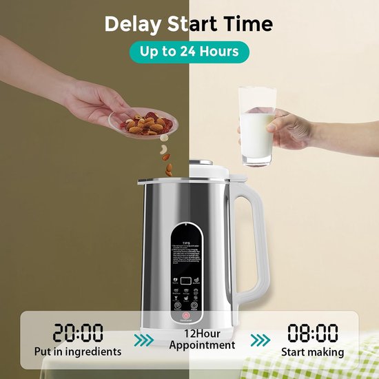 Plantenmelkmaker 1,2 Liter - 8-in-1 Sojamelkmachine met Zelfreiniging - 800W - 24 Uur Timer en Warmhoudfunctie - Voor Notenmelk en Sojamelk — afbeelding 4