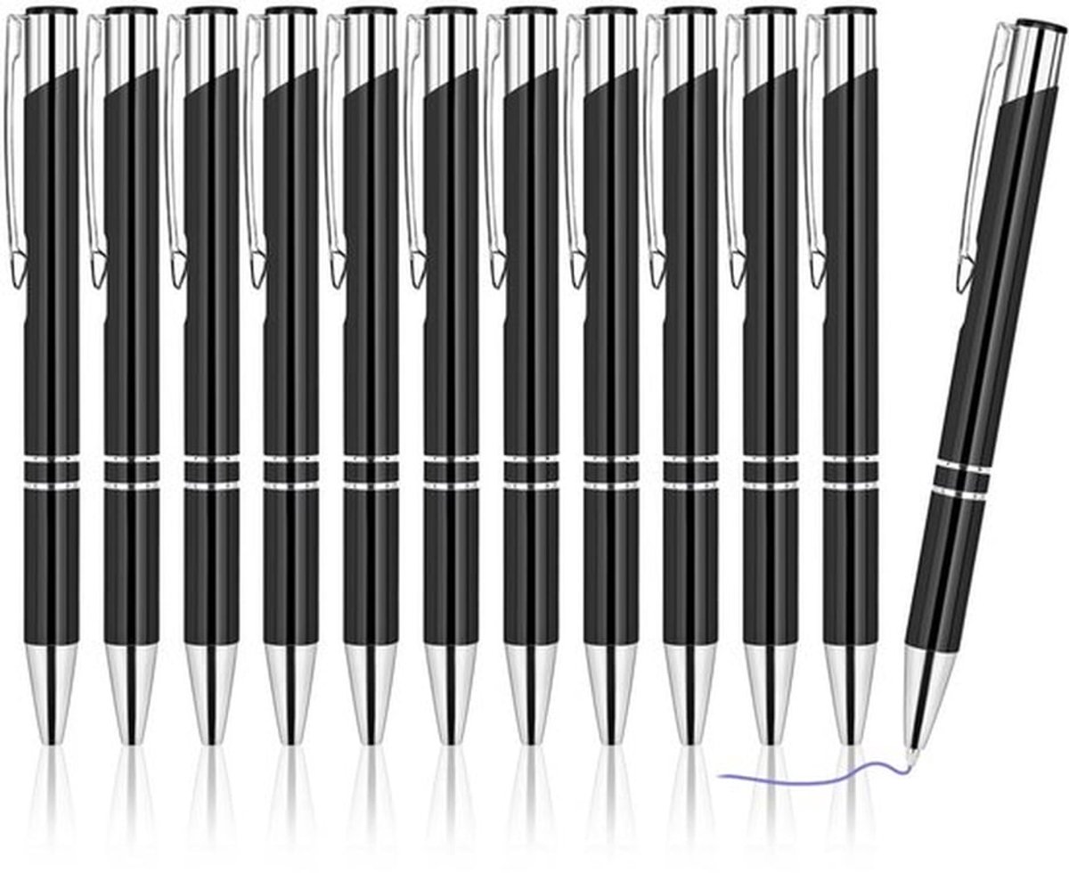 Balpen - 12 stuks balpennen - Intrekbare metalen schrijfpennen - Blauw - Grappige pennen - Perfect voor collega's en studenten - Zwart