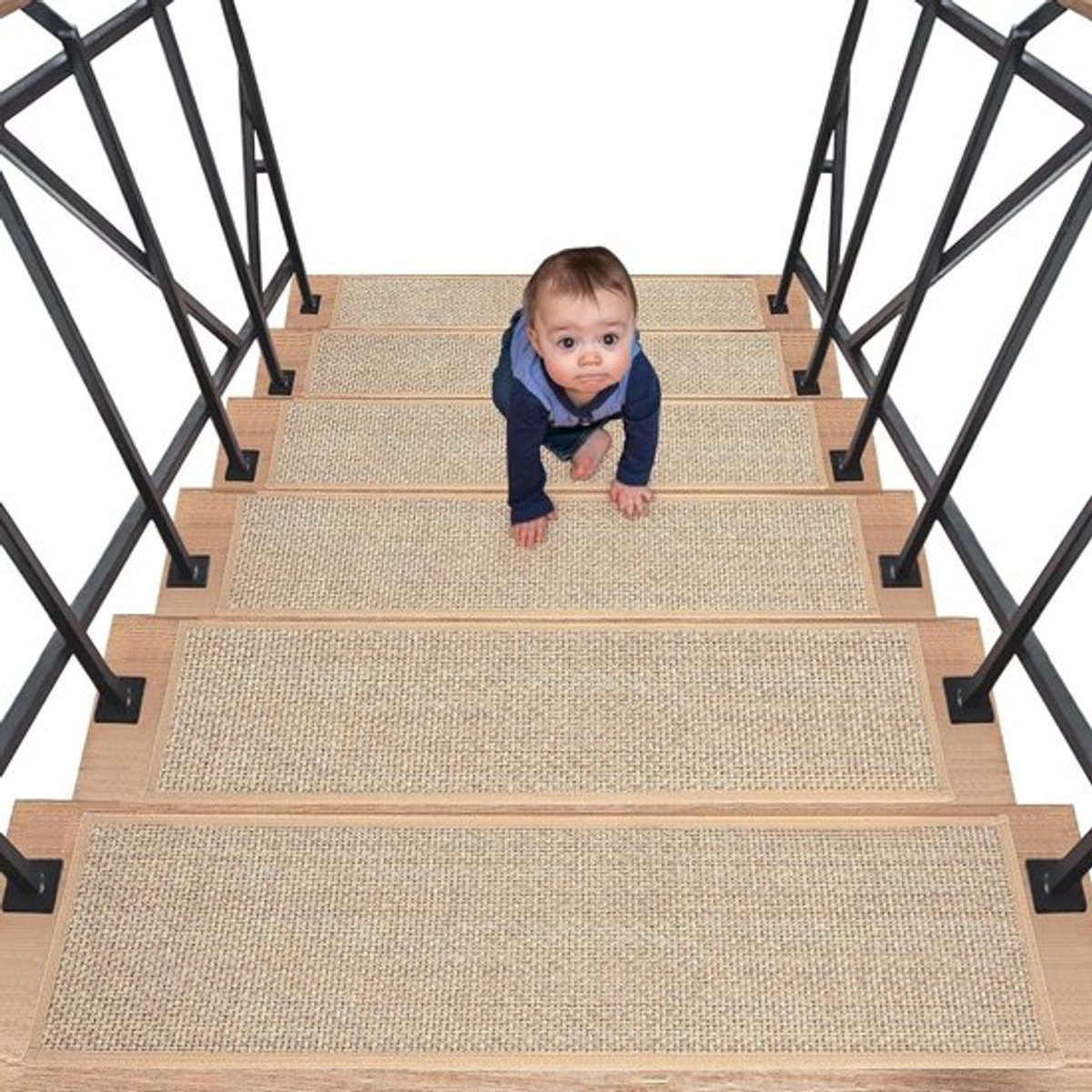 Antislip Trapmat voor Houten Trappen - Wasbare Trapbekleding voor Binnen, Kinderen en Huisdieren - 20 x 75 cm Beige