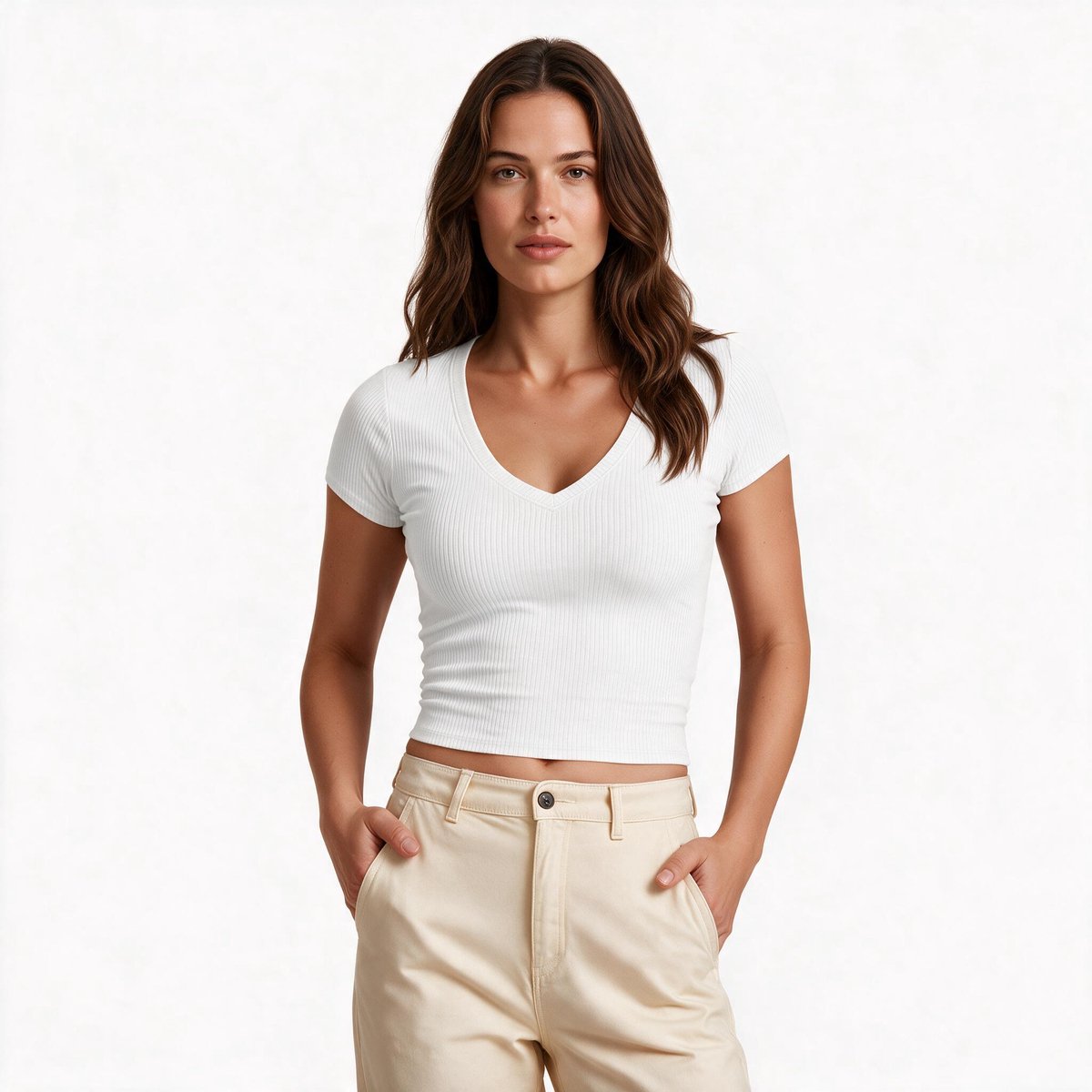 Imily Bela Dames Aansluitend T-shirt met V-hals
