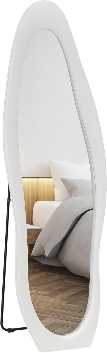 Homcom Passpiegel Fluwelen Frame - Staande spiegel, ganzlichaamspiegel, wandspiegel - Wit Weiß