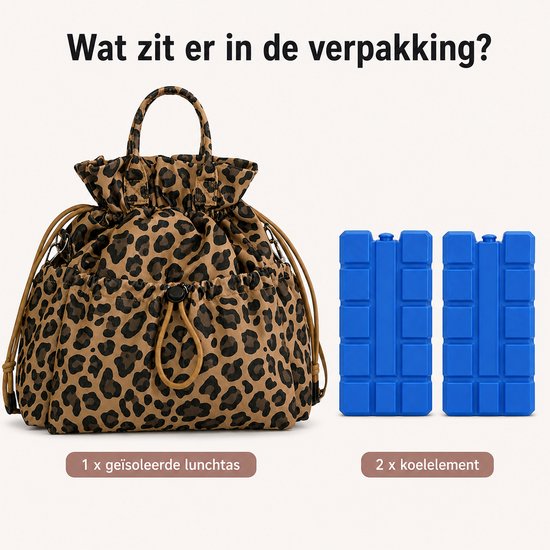 VHV - Koeltas - Geïsoleerde Lunchtas Dames - Geïsoleerde koeltas - - lunchpakket set 2 koelelementen - 25x13x32cm - Voor Werk, Kantoor, Picknick en Reizen - Luipaardprint van Vhv — afbeelding 3
