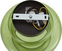 Bovenaanzicht van de bevestiging en bedrading van de groene glazen plafondlamp.