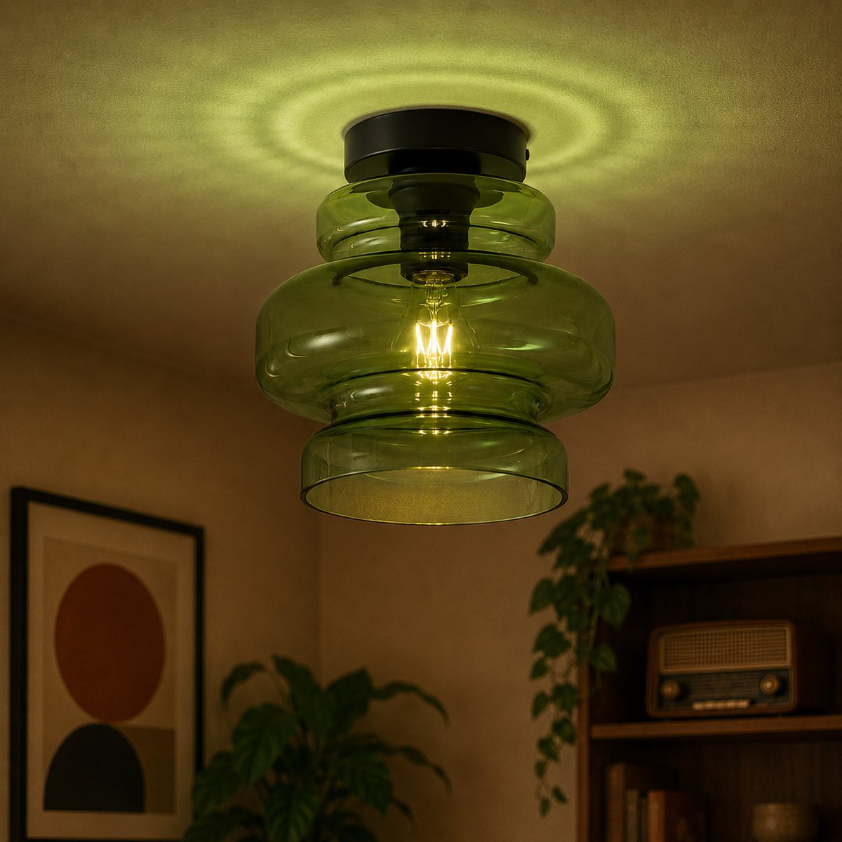 Qazqa retro plafondlamp - Denise - zwart, rond, 23cm, ideaal als hal, slaapkamer en woonkamer lamp