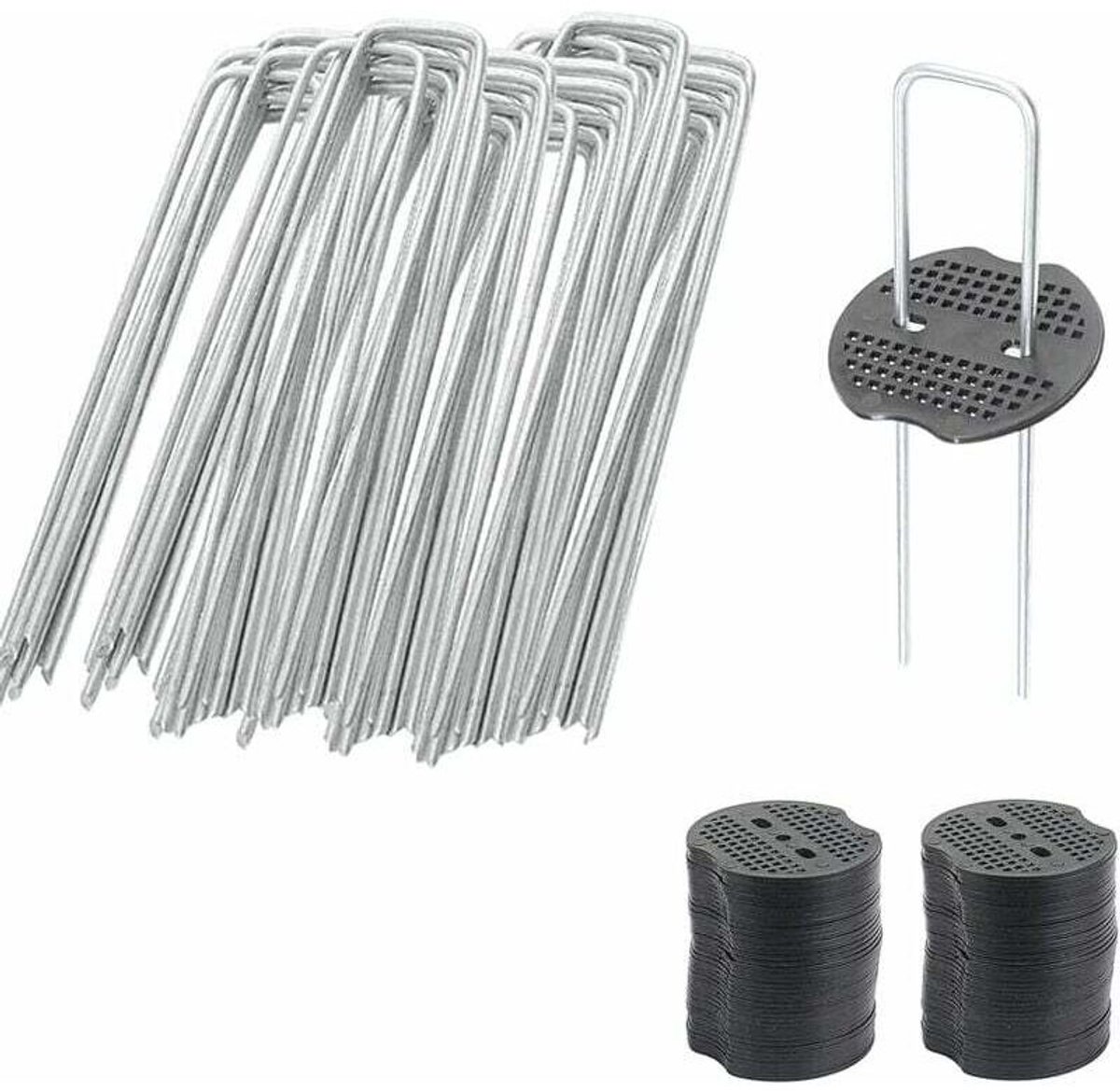 50 tuintentpinnen geschikt voor 50 ringen, geschikt voor het vastzetten van onkruidnetten, tentpinnen geschikt voor kamperen en U-vormige tentpinnen. 150 mm lang, 2,5 mm in diageschikt voorer.