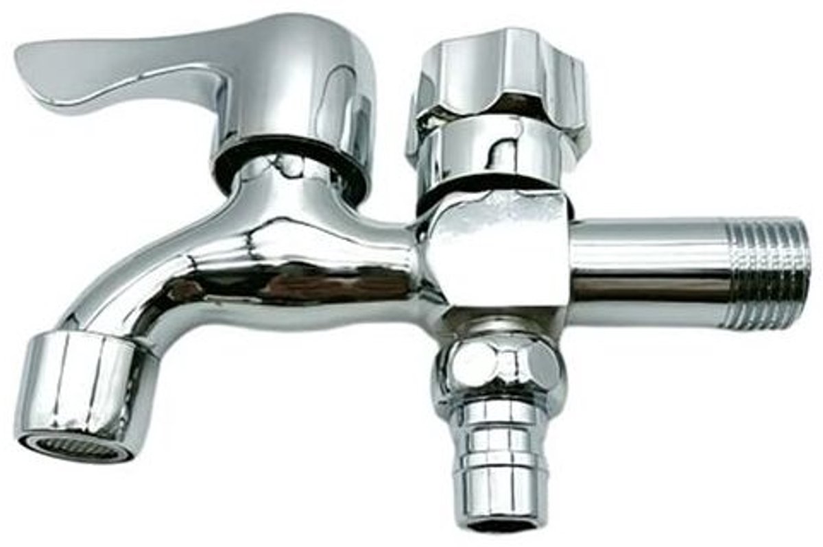 Tuinkraan geschikt voor dubbele uitloop, hoogwaardige messing kraan geschikt voor dubbele wateruitloop (1/2 inch naar 1/2 inch), geschikt voor huishoudelijk en industrieel gebruik.