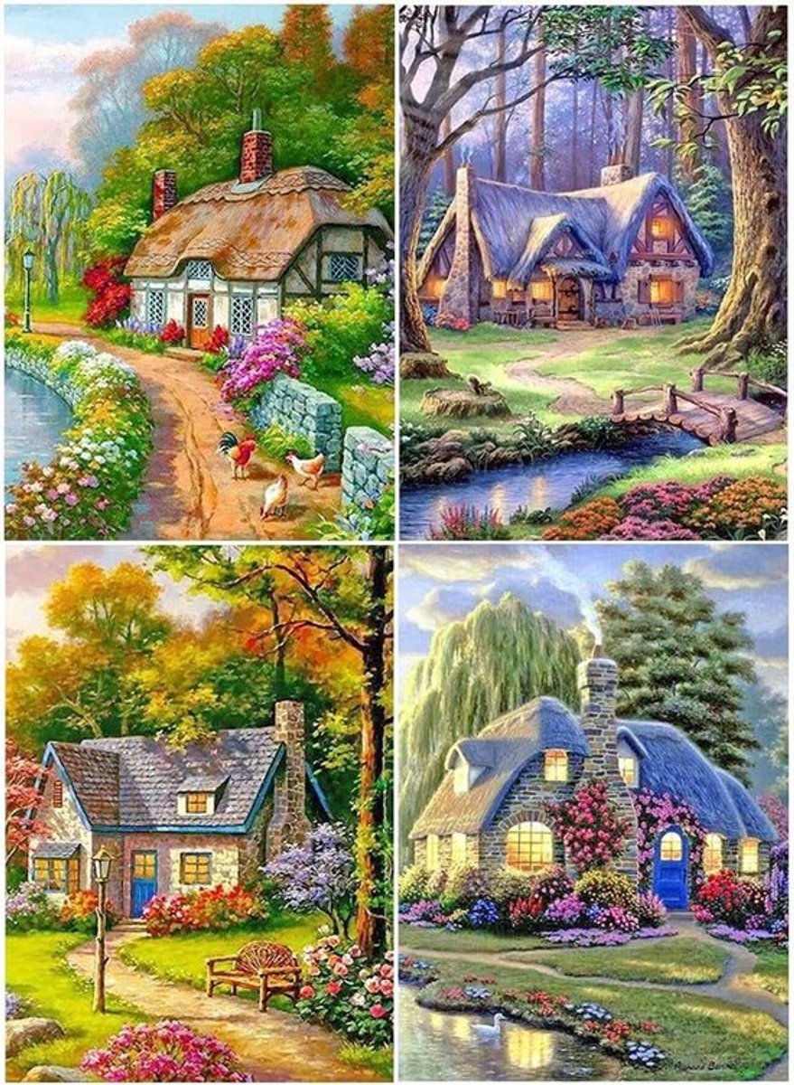 Creatieve DIY 4-delige set met schilderen op diamanten, landschap voor volwassenen 40x50cm, borduren en kruissteekkunst