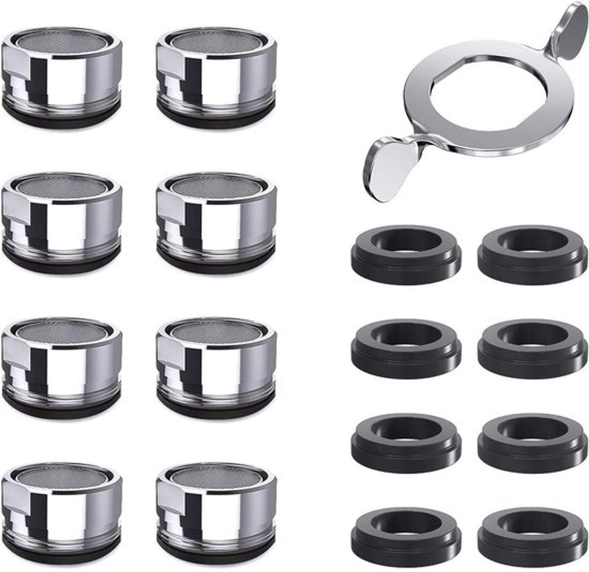 Straalregelaar 8 Stuks - Waterkraan Filter - Zeef/Perforatie - Roestvrij Staal - Verchroomd Messing - Geluidsarm en Waterbesparend - Kraanfilter