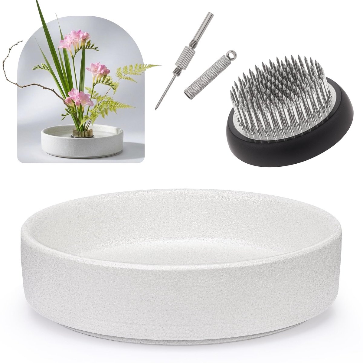 Solidchoice - Ikebana Vaas Set voor Bloemschikken in Wit