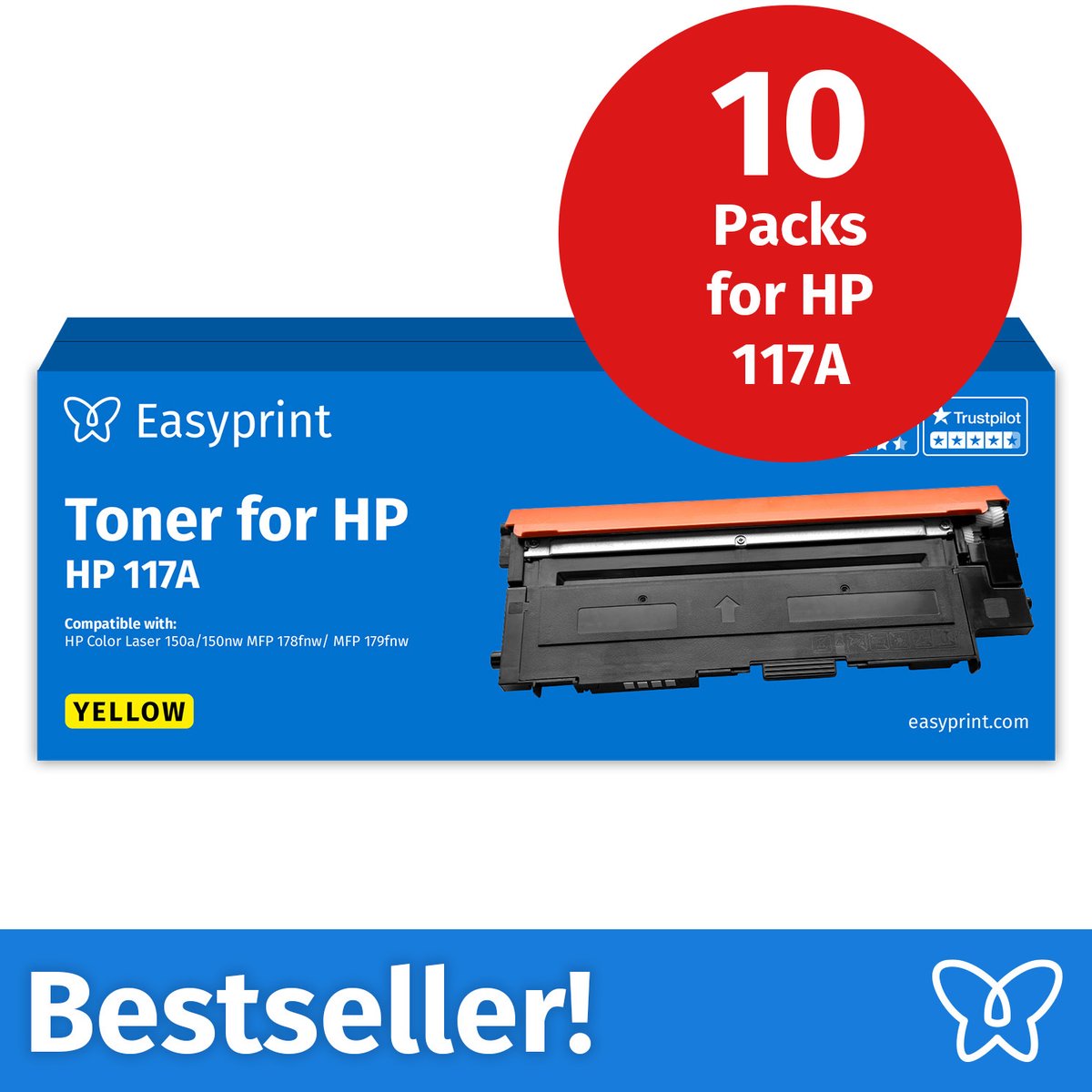 NIEUW: Easyprint Toner voor HP 117A geel, compatibel met HP ColorLaser 150, MFP-178, e.d., 10 stuks