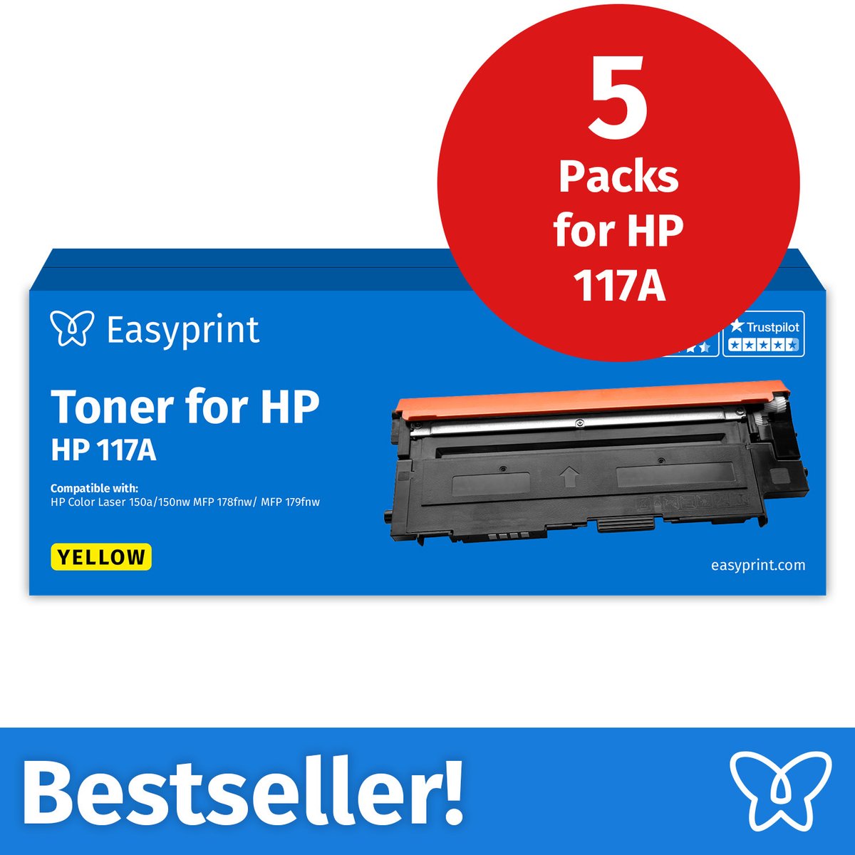 NIEUW: Easyprint Toner voor HP 117A geel, compatibel met HP ColorLaser 150, MFP-178, e.d., 5 stuks