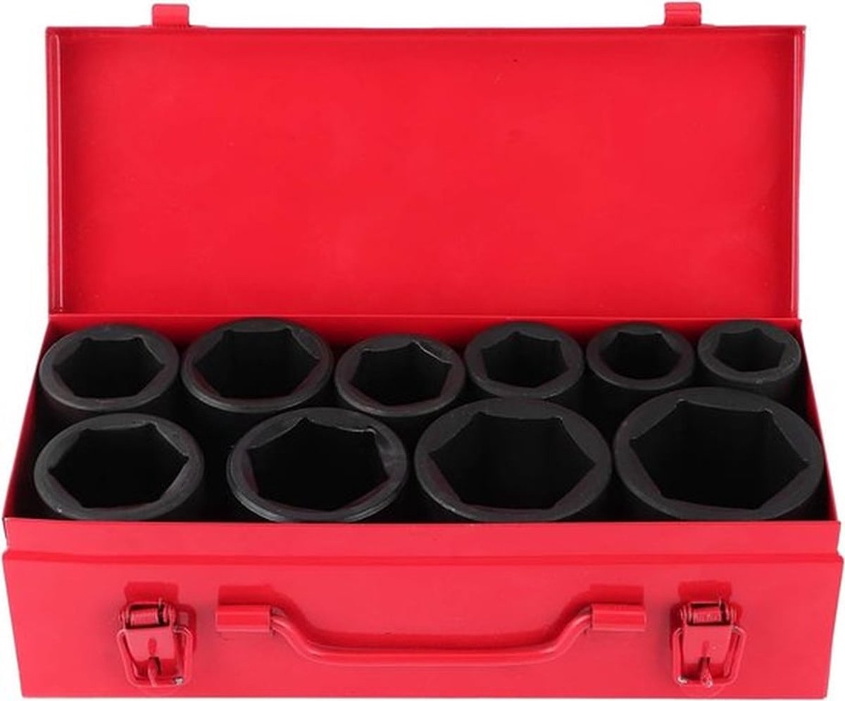 Set van 10 Impact Moersleutels 3/4 Inch Aandrijving met 6-Punt Socket voor Professioneel Gebruik en Corrosiebestendigheid, Inclusief Maten 22-50 mm