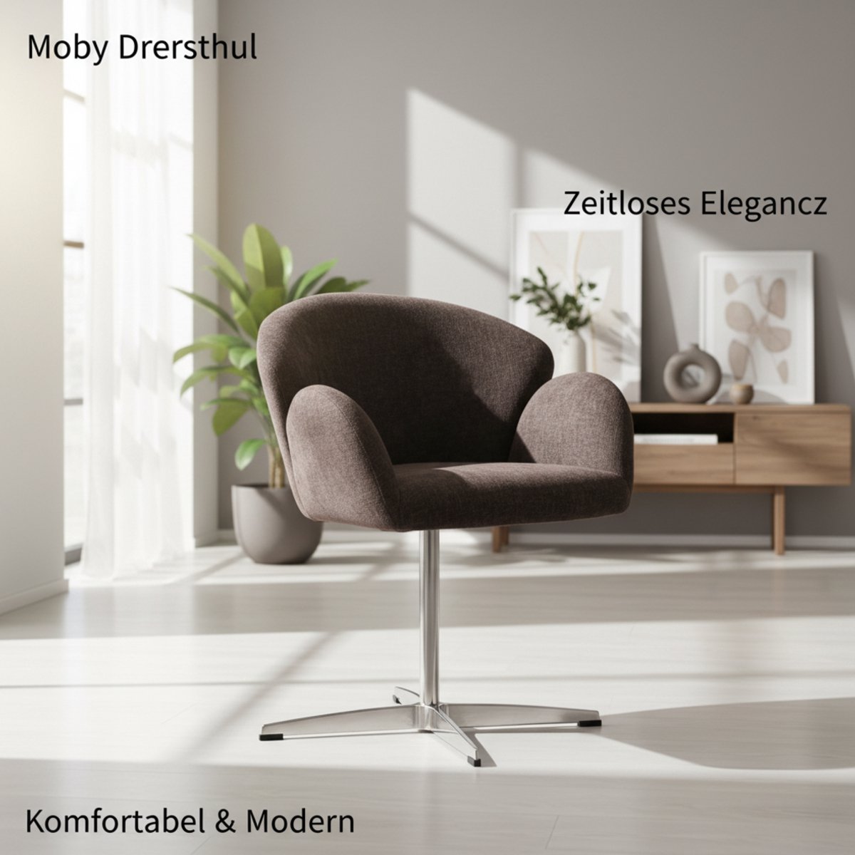Clruro Eetkamerstoel - 64 x 64 x 78 cm - 360° Draaibaar - Fluweel/RVS - Bruin
