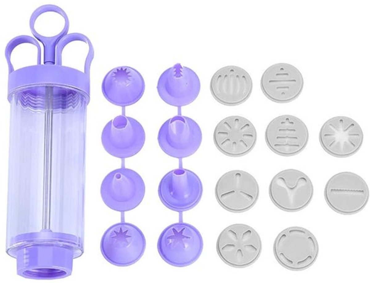 Taartdecoratiegereedschap 19 Stuks Set - Koekjesmachine - Bloemenmondstukken - Bloemenpatronen - Kunststof - 250 ml Inhoud - Bakgereedschap
