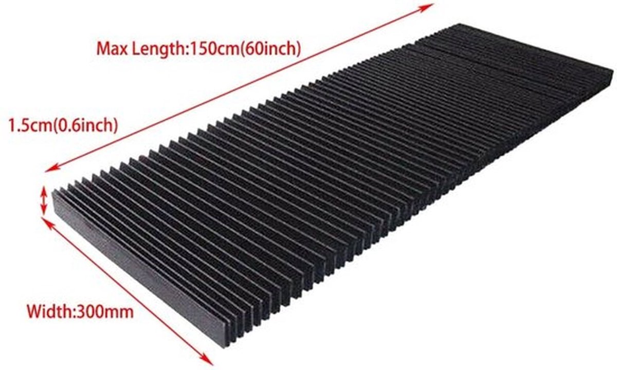 CNC Machine Guard - Stofdoek - Flexibele Bescherming - Accordeon Balg - Vouwbreedte 15mm - Stretch Lengte 1,5 Meter - Hoogte 300mm - Stofkap