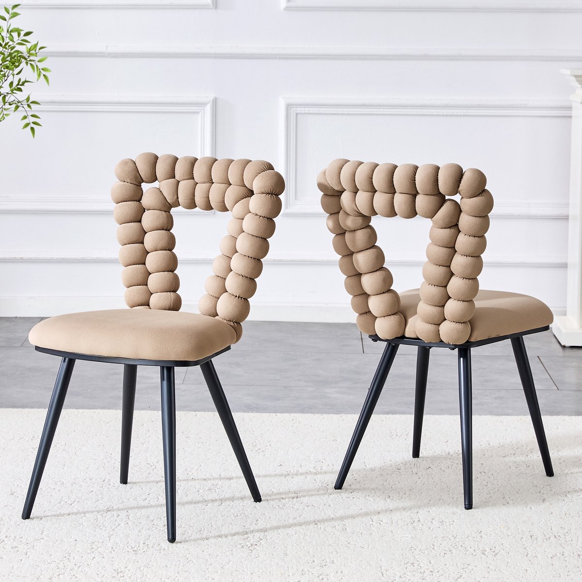 Clruro Eetkamerstoel Set van 2 - Open Rug - Moderne Luxe - Fluweel/Metaal - Kameel/Zwart