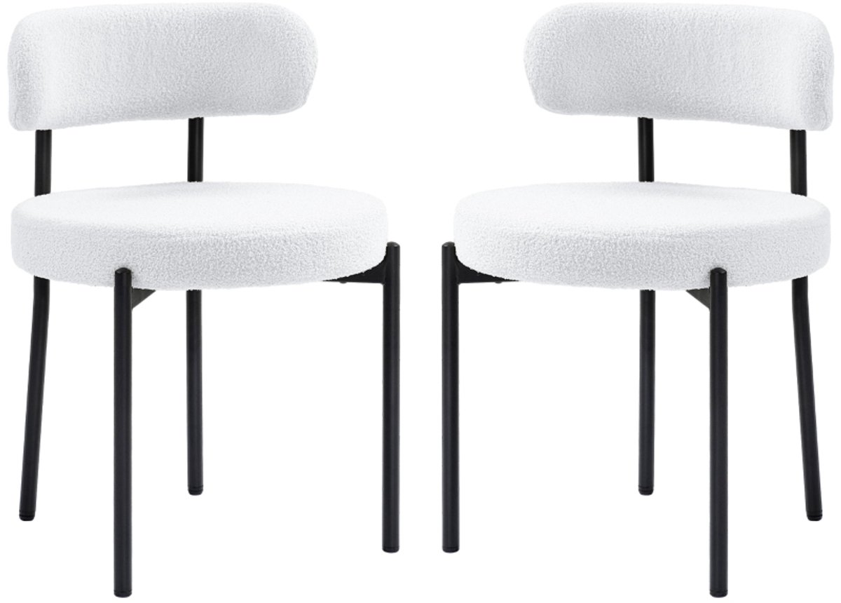 Clruro Eetkamerstoel Set van 2 - 51 x 51 x 76 cm - Gepolsterd - Fleece/Metaal - Crèmewit