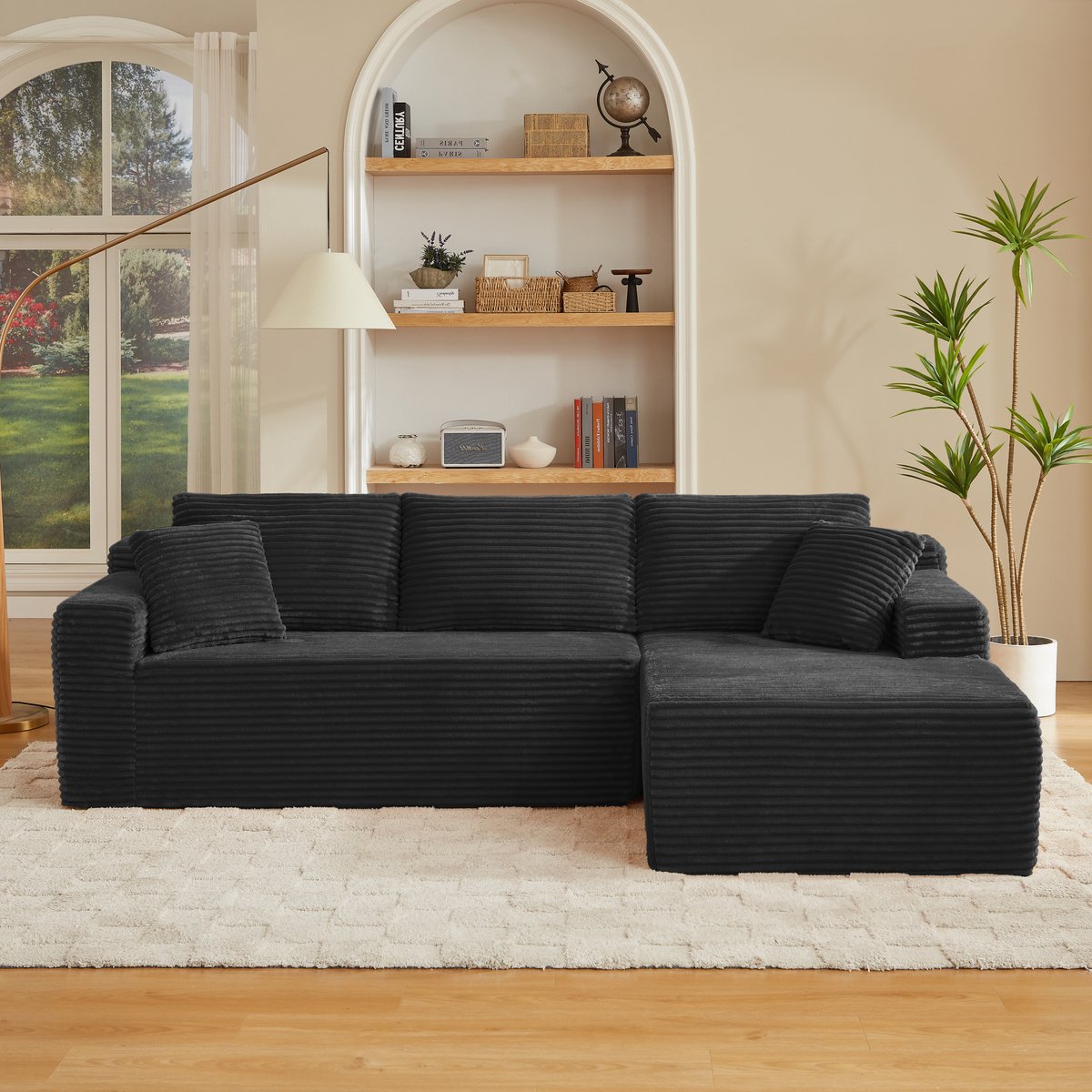 MODFU - Hoekbank - Modulaire Bank - L-Vorm - 4-Zits - Zwart - Stof